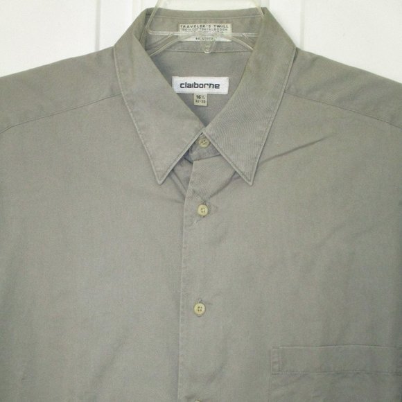 Claiborne Mens L/S Khaki Cotton Button Down Dress or Casual Shirt-16.5/33 or L* - Picture 1 of 2